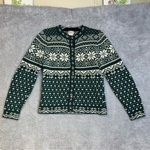 L.L. Bean Green and White Knit Cardigan
